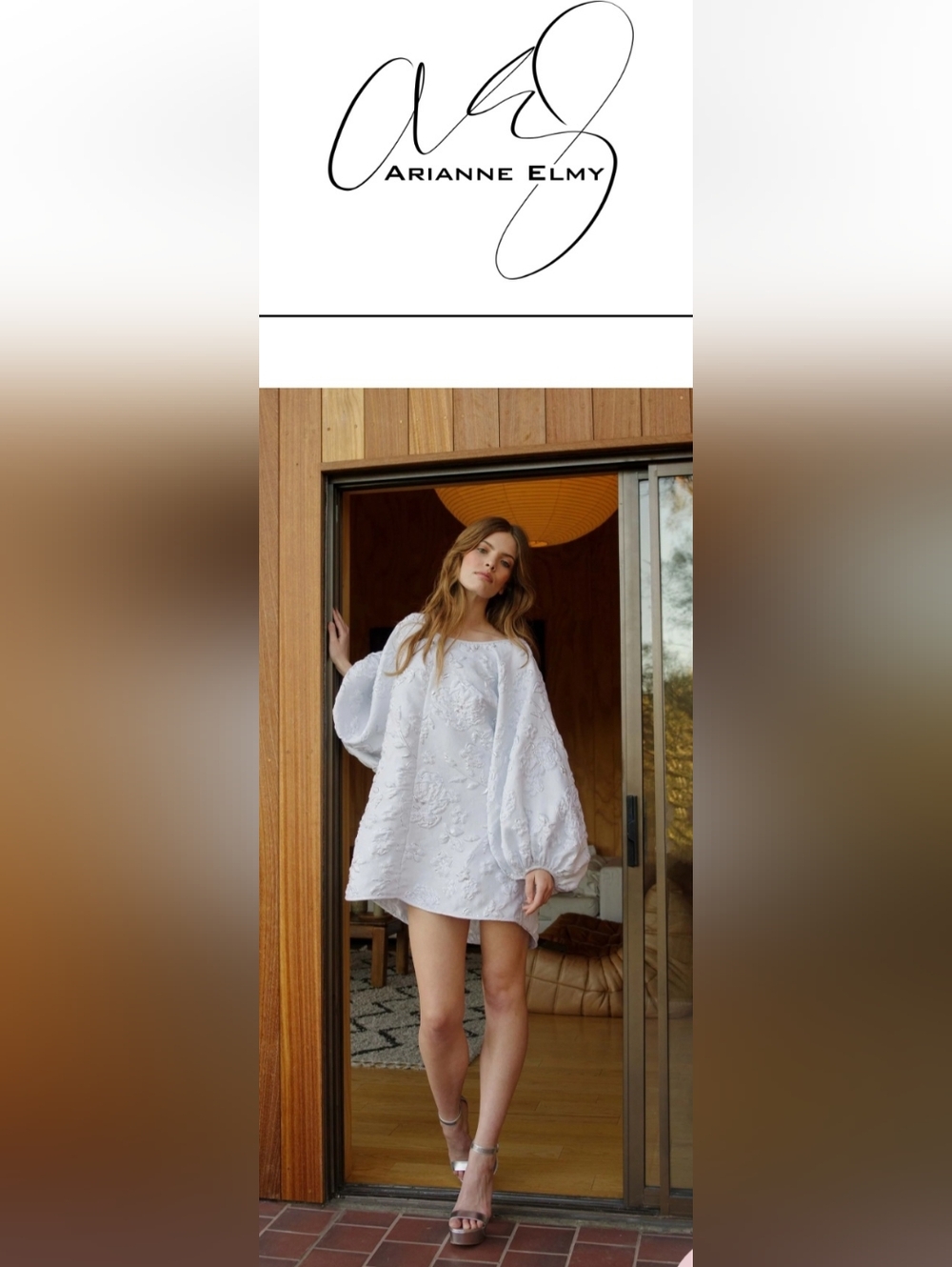 NWT Arianne Elmy White Floral Embroidered Balloon Sleeve Mini A-Line Dress M